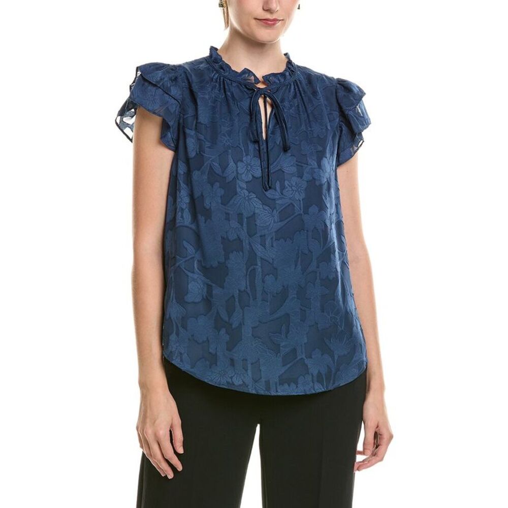 Anne Klein Womens  Ruffle Textured Blouse, Blue